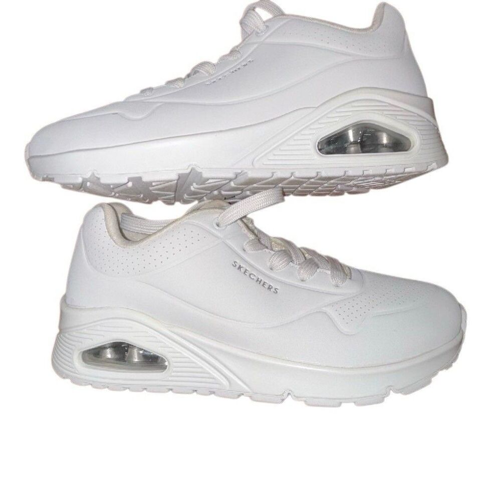 SKECHERS White Solid Low Top Lace-Up Leather Sneakers Air-Cooled Sz 7.5